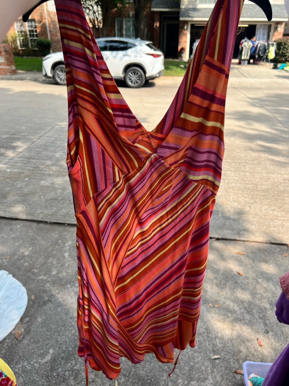 wild fable Striped V-Neck Mini Dress in Orange, Pink, Purple